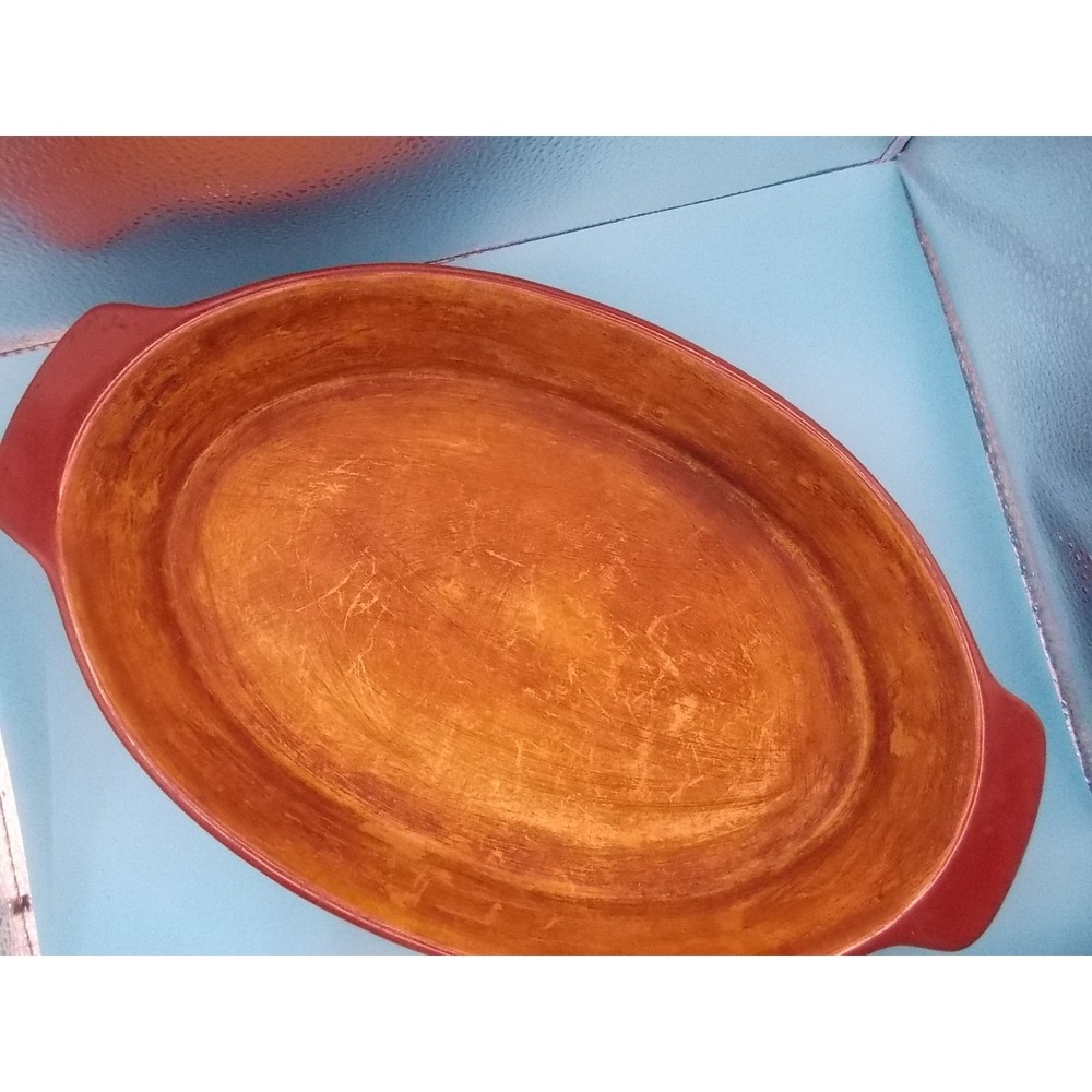 Pampered Chef Family Heritage Stoneware Cranberry Red Oval Baker USA Made
